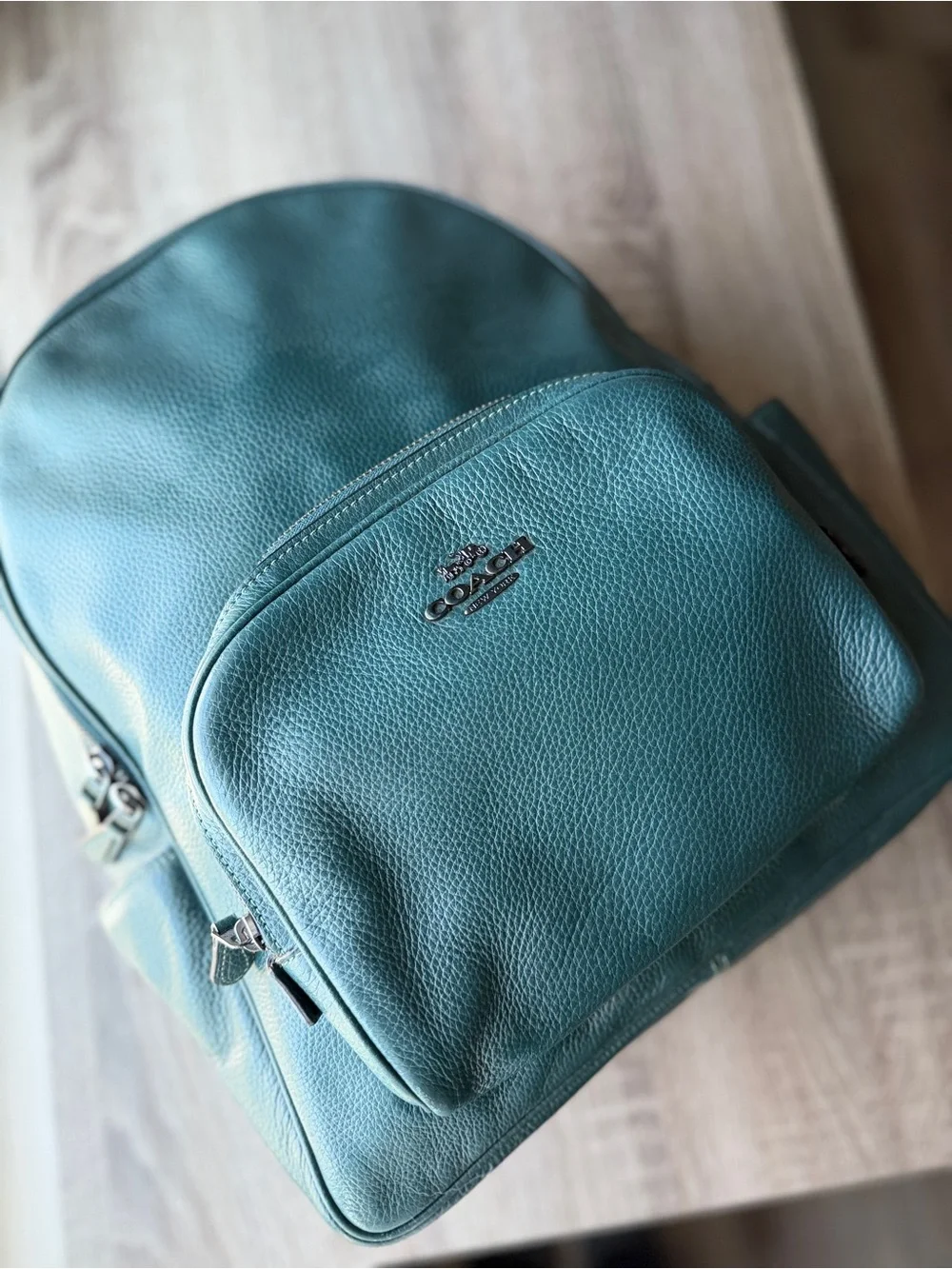 Coach New York Pebbled Leather Backpack in green